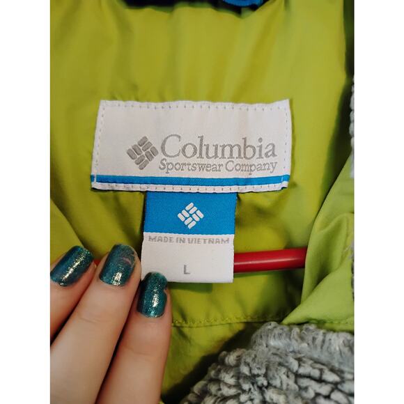 Columbia Womens Vest Large Green Quilted Zip Sherpa Collar Outdoor - Picture 2 of 5